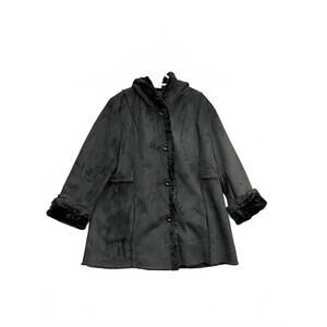 Vintage Midtown Women's Black Faux Suede/Fur Lined Hooded Coat Size XL